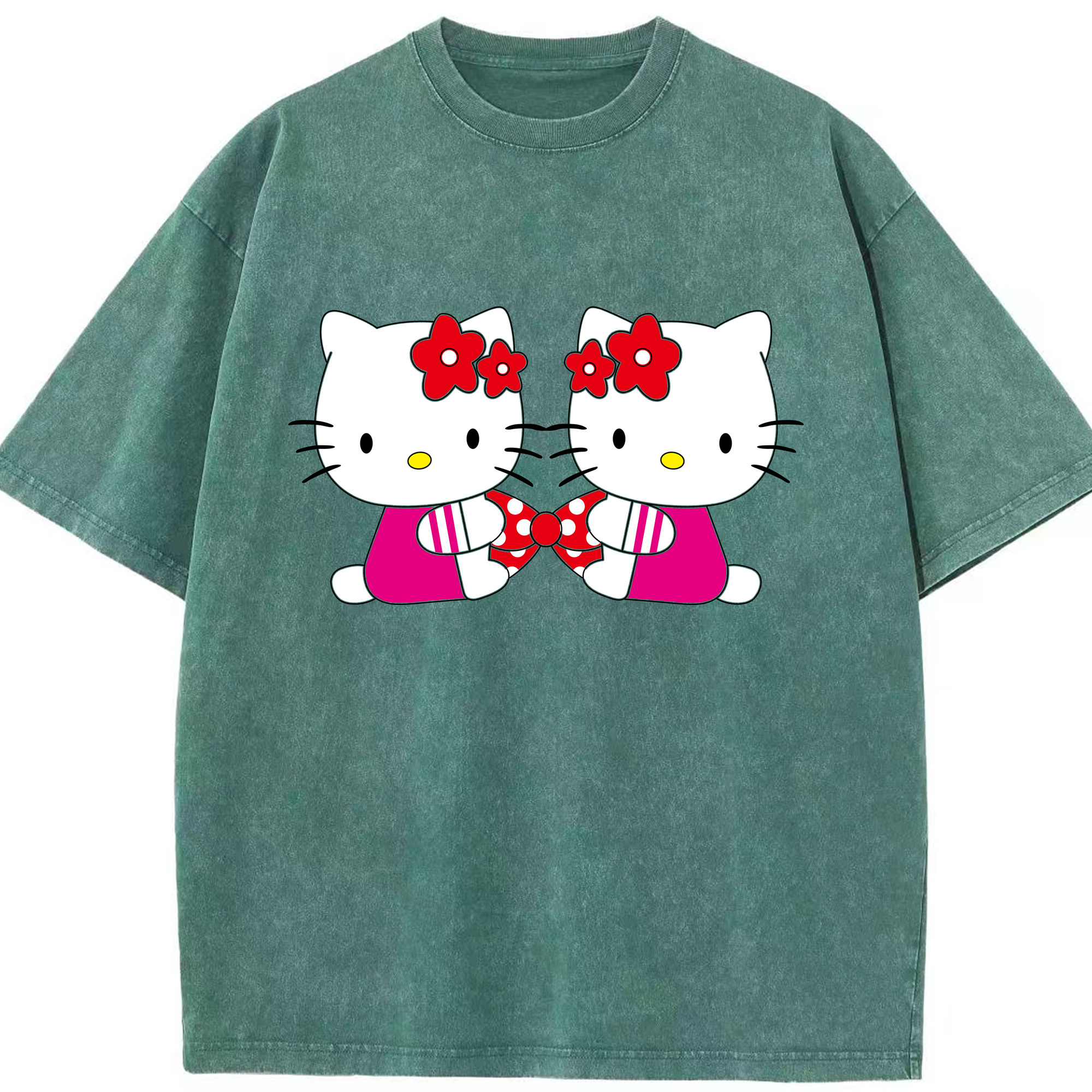 （画像用） Hello Kitty ハローキティ 綿100% ヴィンテージ風 半袖Tシャツ（フロントプリント）